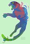  2015 ambiguous_gender candy_gore claws feline feral food fruit gore green_background green_claws hi_res mammal open_mouth outline shade-shypervert simple_background solo tiger 