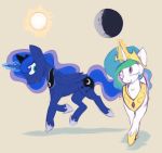  equine female friendship_is_magic horse mammal marsminer my_little_pony pony princess_celestia_(mlp) princess_luna_(mlp) simple_background tan_background 