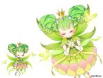  aki_no_jikan arm_at_side closed_eyes crown earrings facing_viewer fairy flower gloves green_hair green_skirt hair_flower hair_ornament hands_together jewelry leaf maru-kichi multiple_views short_twintails skirt tutu twintails watermark white_background white_gloves white_legwear 