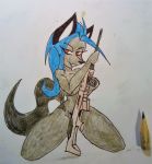  amazing anthro assault_rifle blue_hair bottomless clothed clothing female furnaz gun hair hyena invalid_tag mammal ranged_weapon red_eyes rifle weapon 
