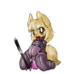  anthro bdsm big_eyes blonde_hair bondage bound brown_eyes canine dildo female hair kneeling looking_at_viewer mammal penetration sex_toy simple_background solo sorrynothing tongue tongue_out vaginal vaginal_penetration 