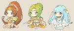  armor bare_shoulders blue_hair blush book brown_eyes brown_hair cape chibi circlet dress elincia_ridell_crimea fingerless_gloves fire_emblem fire_emblem:_monshou_no_nazo fire_emblem:_rekka_no_ken fire_emblem:_souen_no_kiseki fire_emblem_heroes gen'ya_(nharanor) gloves green_hair hair_ornament jewelry linda_(fire_emblem) long_hair mamkute multiple_girls ninian ponytail red_eyes sandals side_slit smile very_long_hair weapon 