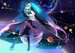  absurdly_long_hair black_footwear black_gloves black_hairband black_skirt blue_hair boots breasts byuey earth elbow_gloves forever_7th_capital full_body gloves green_eyes hair_between_eyes hairband hatsune_miku headphones highres holding holding_microphone long_hair looking_at_viewer medium_breasts microphone microphone_stand miniskirt multicolored_hair pink_hair pleated_skirt skirt solo star tattoo thigh_boots thighhighs twintails two-tone_hair very_long_hair vocaloid zettai_ryouiki 