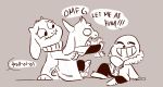  2015 animated_skeleton anthro asgore_dreemurr boat bone boss_monster caprine chibi goat group humor mammal monochrome mudkipful sans_(undertale) skeleton smile speech_bubble toriel undead undertale vehicle video_games 