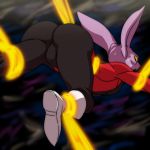  anthro bulge butt clothed clothing dragon_ball dragon_ball_super dyspo_(dragon_ball_super) lagomorph male mammal rabbit solo teba_motoko tight_clothing 