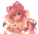  animal_ears armpits blush breasts cleavage commentary_request green_eyes hair_intakes large_breasts long_hair original pink_hair ponytail rikumaru solo souffle_gamberetto striped swimsuit very_long_hair 