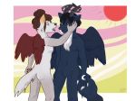  anthro black_hair brown_hair canine duo featureless_crotch flat_(disambiguation) hair hand_on_face horn male mammal mort3l sad sun wolf 