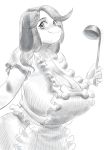  anthro apron big_breasts blush bone breasts canine cleavage clothed clothing colo dog female greyscale hi_res holly_applebee huge_breasts ladle mammal mature_female monochrome smile solo 