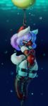  &lt;3 &lt;3_eyes air_bubbles anthro armbinder asphyxiation blue_eyes breasts canine female hair legbinder mammal purple_hair rubber solo sorrynothing underwater water 