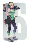  1girl blonde_hair boots choker green_eyes handgun headphones holding_pistol holding_weapon i.q. military military_operator monika_weiss pistol rainbow_six_siege sneakers tagme weapon 