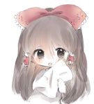  :o bad_id bad_pixiv_id bangs blush bow brown_eyes brown_hair cottontailtokki eyebrows_visible_through_hair hair_between_eyes hair_bow hair_tubes hakurei_reimu holding holding_pillow long_hair long_sleeves looking_at_viewer open_mouth pillow red_bow shirt simple_background sleeves_past_wrists solo touhou upper_body very_long_hair white_background white_shirt 