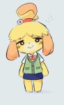  1girl artist_request blonde_hair dog doubutsu_no_mori eyes_closed furry shizue_(doubutsu_no_mori) short_hair smile solo 