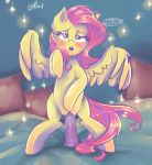  2018 bed bedroom_eyes dialogue dildo dildo_sitting english_text equine eyebrows eyelashes feathered_wings feathers female feral fluttershy_(mlp) friendship_is_magic hair half-closed_eyes hooves inside light looking_at_viewer mammal masturbation my_little_pony nude on_bed open_mouth pegasus penetration pillow pink_hair profanity pussy pussy_juice seductive sex_toy signature solo speech_bubble talking_to_viewer teal_eyes teeth text vaginal vaginal_masturbation vaginal_penetration wings xjenn9 yellow_feathers 