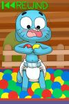  4_fingers anthro blue_fur blush cartoon_network cat clothing diaper feline female fillyscoots42 fur looking_down mammal mature_female navel nicole_watterson pink_nose solo teeth the_amazing_world_of_gumball 