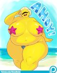  :d belly big_belly big_breasts blonde_hair breasts cyclops dialogue dieselbrain english_text eyes_closed female hair hi_res huge_breasts humanoid marine navel not_furry nude obese open_mouth overweight overweight_female patreon seashell short_hair solo starfish starfish_bra sucy teeth text thick_thighs tongue url wide_hips yellow_skin 