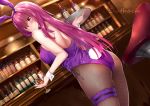  animal_ears ass blush breasts bunny_ears bunnygirl drink fate/grand_order fate_(series) garter leotard long_hair purple_hair red_eyes rong_yi_tan scathach_(fate/grand_order) sideboob tail wristwear 