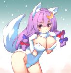  alternate_costume animal_ears areola_slip areolae artist_request bangs blush bow breasts cameltoe cleavage crescent crescent_moon_pin erect_nipples fox_ears frown fur gloves hair_bow hair_ornament hair_pin large_breasts long_hair moon nipples patchouli_knowledge purple_bow purple_eyes purple_hair red_bow snow tail touhou 