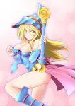  ass bare_shoulders blonde_hair blue_footwear blush_stickers boots breasts choker cleavage dark_magician_girl duel_monster green_eyes hat hexagram highres large_breasts long_hair pentacle pentagram solo staff thighs wand wizard_hat yamauchi_(conan-comy) yuu-gi-ou yuu-gi-ou_duel_monsters 