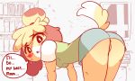  2018 all_fours animal_crossing animated animated_gif anthro anus ass black_eyes blinking blonde_hair blue_skirt blush bookshelf breasts butt butt_pose camel_toe canine clitoral_hood clothed clothing desk dialogue diives dog doubutsu_no_mori english_text exercise eyebrows_visible_through_hair female frame_by_frame from_behind furry green_vest grey_background hair hair_tie indoors inside isabelle_(animal_crossing) kneehighs leg_lift looking_at_viewer looking_back mammal medium_breasts nintendo no_panties no_underwear open_mouth pussy raised_leg shih_tzu shirt shizue_(doubutsu_no_mori) short_hair short_sleeves signature skirt solo speech_bubble spread_legs spreading stretching super_smash_bros super_smash_bros. super_smash_bros._ultimate sweat tail talking teeth text tied_hair topknot uncensored underwear upskirt vest video_games white_legwear white_shirt 