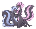  2018 anthro blue_eyes blue_fur blush breast_lick breasts brother brother_and_sister devon erect_nipples female fur hand_on_breast handjob incest keri kneeling licking male male/female mammal nipples nude penis pink_eyes pink_fur pussyjob sex sibling sister skunk straddling tongue tongue_out twincest twins unimpressive 
