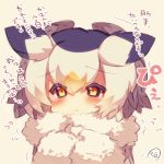  :t bangs black_hair blush brown_eyes chibi closed_mouth eyebrows_visible_through_hair fur-trimmed_sleeves fur_collar fur_trim grey_coat hair_between_eyes head_wings kemono_friends looking_at_viewer multicolored_hair muuran northern_white-faced_owl_(kemono_friends) orange_hair pout signature solo tears translation_request trembling white_hair 