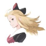  ahoge black_bow blonde_hair blue_eyes bow bravely_default:_flying_fairy bravely_default_(series) closed_mouth edea_lee eyebrows eyelashes floating_hair forehead hair_bow highres long_hair no_pupils portrait reiesu_(reis) simple_background smile solo straight_hair upper_body white_background 