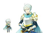  aki_no_jikan androgynous armor arms_at_sides belt black_legwear blue_cap blue_eyes gauntlets hair_between_eyes looking_at_viewer maru-kichi multiple_views official_art short_hair silver_hair standing sword watermark weapon 