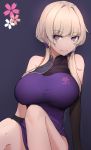  blonde_hair breasts china_dress chinese_clothes cleavage dress elbow_gloves flower-shaped_pupils gloves large_breasts long_hair looking_at_viewer original purple_dress solo twintails xiujia_yihuizi 