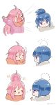  :d :o ahoge amy30535 arms_up bangs blue_hair blush chibi closed_eyes coat comic copy_ability detached_hair dotted_line eating_hair eyebrows_visible_through_hair grey_scarf hair_between_eyes hair_bun hand_up highres inhaling jitome kagamihara_nadeshiko kirby_(series) long_hair long_sleeves looking_at_another motion_lines multiple_girls no_mouth open_mouth orange_scarf outstretched_arms pink_coat pink_hair purple_eyes scarf shima_rin sidelocks silent_comic simple_background smile swallowing sweatdrop transformation translation_request twitter_username upper_body white_background winter_clothes winter_coat yurucamp 