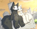  black_fur canine changed_(video_game) duo fur lin_(changed) mammal pro_(changed) sitting unknown_artist video_games white_fur 