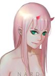 absurdres art_brush cuteg darling_in_the_franxx drawing highres horns looking_at_viewer md5_mismatch nude paintbrush painting painting_(object) resized smile solo upscaled zero_two_(darling_in_the_franxx) 