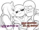  angry animated_skeleton anthro blush bone boss_monster caprine clothed clothing friisans goat group hoodie horn male mammal papyrus_(undertale) sans_(undertale) serious simple_background skeleton skull text toriel undead undertale video_games 