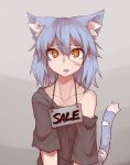  animal_ears blue_hair breasts cat_ears cat_tail collarbone eyebrows_visible_through_hair gradient gradient_background hair_between_eyes highres looking_at_viewer open_mouth orange_eyes original ryota_tentei scar shirt_slip short_hair small_breasts solo tail tora_tentei 