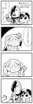  2boys 4koma :3 :o arm_up asymmetrical_hair bangs bkub caligula_(game) clenched_hand comic commentary_request crown elbow_gloves eyebrows_visible_through_hair gloves greyscale hair_extensions hair_over_one_eye halftone headset holding holding_hair medal mini_crown monochrome mu_(caligula) multicolored_hair multiple_boys protagonist_(caligula) raised_fist rectangular_mouth satake_shougo school_uniform shirt short_hair shouting simple_background speech_bubble swept_bangs t-shirt talking translation_request twintails two-tone_background two-tone_hair 