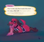  2017 animal_crossing balls blue_eyes canine caption cherry_(animal_crossing) collar dialogue digital_media_(artwork) dog duo erection fellatio female fur goth mammal newd nintendo nipples open_mouth oral penis piercing red_fur sex short_stack simple_background text_balloon video_games 