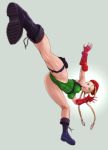  :o ahoge bare_shoulders beret blonde_hair blue_eyes boots braid cameltoe cammy_white covered_navel fingerless_gloves flying_kick foreshortening gauntlets gloves green_background green_leotard grey_background hat highleg highleg_leotard highres huge_ahoge impossible_clothes impossible_leotard kicking leotard lips long_hair nigou shiny shiny_clothes shiny_skin solo street_fighter thigh_strap twin_braids 
