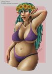  2018 big_breasts bikini breasts clothed clothing digital_media_(artwork) elf female flower humanoid looking_at_viewer mammal navel not_furry open_mouth plant pointy_ears sevenarms smile solo swimsuit thick_thighs wide_hips 