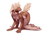  2015 all_fours anthro breasts brown_feathers brown_fur equine erect_nipples fan_character feathered_wings feathers female fur looking_at_viewer mammal my_little_pony nipples nude pegasus qweeli red_eyes ruby_rustfeather small_breasts smile solo wings 
