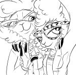  2017 3_fingers anthro caprine clothed clothing daughter dawn_bellwether digital_media_(artwork) disney duo eyewear fan_character female glasses half-closed_eyes happy hi_res looking_at_viewer mammal monochrome mother mother_and_daughter parent sheep shirt simple_background smile wastedtimeee white_background zootopia 