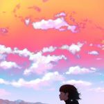  black_hair cloud face ilya_kuvshinov original profile short_hair sky solo sunset turtleneck wind 