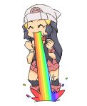  bad_id bad_pixiv_id beanie blue_hair boots clenched_hands closed_eyes glint hair_ornament hat hikari_(pokemon) kneehighs long_hair nyonn24 pokemon pokemon_(game) pokemon_dppt simple_background sketch skirt smile solo standing vomiting_rainbows white_background 