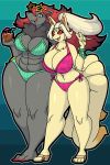  2018 abs anthro anthrofied beverage big_breasts bikini blonde_hair blue_eyes bracelet breasts canine chest_tuft cleavage clothed clothing coconut digitigrade dipstick_tail duo eyewear female food footwear fruit fur grey_fur hair huge_breasts hypnofood jewelry long_hair mammal multi_tail multicolored_tail navel ninetales nintendo pok&eacute;mon pok&eacute;mon_(species) pok&eacute;morph ponytail red_eyes red_hair rose_(skybluefox) sandals smile standing star_(skybluefox) sunglasses swimsuit thick_thighs tuft v_sign video_games wide_hips zoroark 