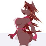  anthro apron big_breasts breasts butt canine clothing cuoqet female looking_at_viewer mammal mostly_nude naked_apron nipple_bulge open_mouth side_boob solo standing 