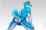  anthro blue_eyes bulge butt canine claws clothing dog fur hair husky jockstrap looking_back male mammal mostly_nude presenting presenting_hindquarters smile solo spread_legs spreading standing teeth tsaiwolf underwear 