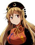  blonde_hair breasts brown_eyes chinese_clothes daitoutei junko_(touhou) long_hair medium_breasts polos_crown smile solo tabard touhou upper_body white_background 