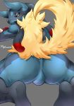  anthro balls barefoot butt canine fur looking_down lucario male mammal mbvgfw1108 mega_evolution mega_lucario nintendo nude pok&eacute;mon pok&eacute;mon_(species) presenting presenting_hindquarters red_eyes solo spikes spread_legs spreading video_games 