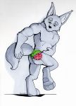  anthro candy canine clothed clothing food hi_res hokshi male mammal muscular muscular_male simple_background solo topless underwear white_background wolf 