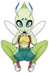  antennae arttmadness blue_eyes breasts celebi clothing cosplay female full_body insect_wings legendary_pok&eacute;mon looking_at_viewer midriff misty_(pokemon) navel nintendo open_mouth pok&eacute;mon pok&eacute;mon_(species) shirt short_stack shorts sitting solo spread_legs spreading suspenders video_games wings 