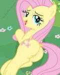  2015 butt equine female feral fluttershy_(mlp) friendship_is_magic hi_res horse looking_at_viewer lying mammal my_little_pony nude on_side pony pussy rear_view shutterflyeqd solo 