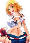  ass blonde_hair breasts commentary_request graphite_(medium) large_breasts mahjong_monogatari open_mouth patoranran rotating_light shiroyukimajima short_hair shorts sideboob smile solo tank_top traditional_media 